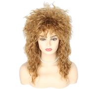 Topcosplay Rockstar Perruque avec boucles d'oreilles et collier Rock Queen Tina pour femme Perruque Rock Diva Wig années 70 80 Perruque pop star (marron)