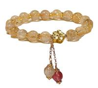 Topcrystal Bracelet Feng Shui Bracelet Quartz Rutilé Doré Bracelet Charme Fleuri Bracelet Cristal Chakra Bonne Chance Amulette Bracelet Pierres Précieuses Naturelles Talisman Femmes Attirer Richesse