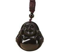 Topcrystal Feng Shui Collier Noir Obsidienne Collier Cristal Bouddha Riant Pendentif W/Cordon Pierre Naturelle Chakra Collier Femmes Hommes Collier Chaîne Perlée Réglable Collier,Braided string