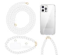 TOPCZY 2 Pièces Pearl Chaîne de Cou Téléphone Portable, Chaîne de Téléphone Pendentifs à Porter du Cou, Cordon de Perles Blanches Téléphone pour Sac D'épaule Étui Téléphone