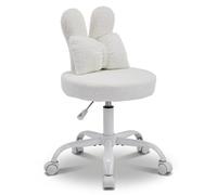 TOPDÉCORÉ Chaise Coiffeuse Chambre, Fauteuil de Bureau Réglable et Pivotant 360°,Fauteuil Chambre en Tissu Polaire Doux avec Dossier Oreilles de Lapin,Chaise pour Coiffeuse avec roulettes,Blanc