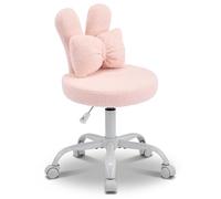 TOPDÉCORÉ Chaise Coiffeuse Chambre, Fauteuil de Bureau Réglable et Pivotant 360°,Fauteuil Chambre en Tissu Polaire Doux avec Dossier Oreilles de Lapin,Chaise pour Coiffeuse avec roulettes,Rose