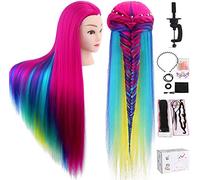 TopDirect 80cm Têtes d'exercice Tête À Coiffer Coiffure Cosmétologie Pratique Mannequin Poupée 100% de Cheveux Synthétiques + Titulaire & Hairdressing Outils Accessoires Set
