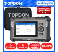 TOPDON Outil de Diagnostic ArtiDiag500, OBD2 Scanner pour Moteur/Transmission/ABS/SRS, 6 Réinitialisation du Service (Huile/ETC/SAS/TPMS/BMS/Freins), OBDII Complète, Lecteur de Code, AutoVIN