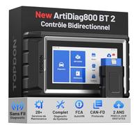 TOPDON ArtiDiag800 BT 2, Bluetooth Outil de Diagnostic Tous systèmes, 28+ Fonctions de Maintenance, accès à la passerelle FCA et protocole Can-FD, Test Actif, 2 Ans de Mises à Jour Gratuites