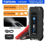 TOPDON Booster Batterie, VS1200 Demarreur de Batterie Voiture 1200A/10000mAh Jump Starter pour Moteurs d'essence 6.5L et Diesel 4L
