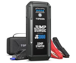 TOPDON JS2000Pro Booster Batterie Voiture pour Diesel jusqu'à 8l de gaz/6l | 2500A/16000mAh Démarreur de Batterie, Portable 12V avec câbles de Pont et étui de Protection EVA, Lampe torche à LED