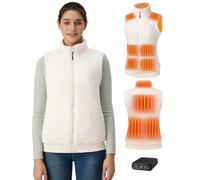 Topdot Polaire Gilet Chauffant Femme Avec Batterie 16000 mAh Incluse,10 Zones de Veste Chauffante,Gilet Chauffant Electrique Avec 3 TempéRatures RéGlables Pour Le Travail En ExtéRieur,Ski,Beige,XS