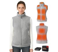 Topdot Polaire Gilet Chauffant Femme Avec Batterie 16000 mAh Incluse,10 Zones de Veste Chauffante,Gilet Chauffant Electrique Avec 3 TempéRatures RéGlables Pour Le Travail En ExtéRieur,Ski,Gris,S