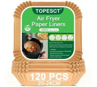 TopEsct 120 pièces papier sulfurisé pour friteuse à air chaud, 20 cm, papier cuisson de qualité alimentaire, résistant à l'huile, air fryer accessoires pour friteuse sans huile 5-8 L