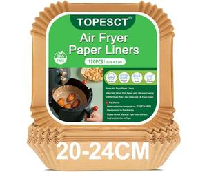 TopEsct 120 pièces papier sulfurisé pour friteuse à air chaud, 20 cm, papier cuisson de qualité alimentaire, résistant à l'huile, air fryer accessoires pour friteuse sans huile 5-8 L