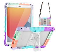 TopEsct Étui pour iPad 9e/8e/7e génération, iPad 10.2 pour Enfants avec bandoulière Portable, Protecteur d'écran en Pet et Silicone résistant aux Chocs, Violet et Turquoise