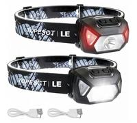TOPESCT Lampe Frontale LED Rechargeable Puissante, D500 Torche Frontale LED USB 2000lux Lumière Blanche et Rouge 6 Modes- 2 Pcs