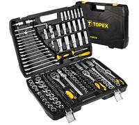 TOPEX Coffret Clés à Douilles 219 Pièces Jeu Complet 1/2 3/8 1/4 Acier CrV Cliquets Douilles Embouts E TORX Rallonges Adaptateurs Clés Mixtes avec Mallette 38D853