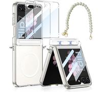 TOPF&B Coque magnétique pour Samsung Galaxy Z Flip 7 avec charnière magnétique, coque antichoc avec 2 protecteurs d'écran [compatible MagSafe], coque transparente pour Samsung Z Flip 7 avec sangle
