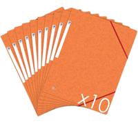 Topfile+ Lot De 10 Chemises Cartonnees 3 Rabats Format A4 Fermeture Elastiques - Pochettes Couleur Orange