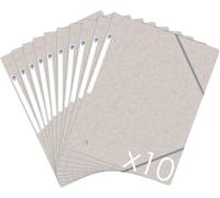 Topfile+ Pack Of 10 Cardboard Folders With 3 Flaps A4 Size Elastic Closure-Pockets Beige