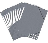 Topfile+ Pack Of 10 Cardboard Folders With 3 Flaps A4 Size Elastic Closure-Pockets Grey