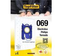 TopFilter 069, 4 sacs aspirateur pour Electrolux, Philips, Tornado, boîte de sacs d'aspiration en non-tissé, 4 sacs à poussière (30 x 26 x 0,1 cm) G