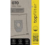 TopFilter 070, 4 sacs aspirateur pour Philips, boîte de sacs d'aspiration en non-tissé, 4 sacs à poussière (30 x 26 x 0,1 cm), Blanc
