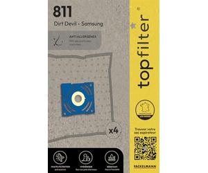 TopFilter 811, 4 sacs aspirateur pour Samsung et Dirt Devil boîte de sacs d'aspiration en non-tissé, 4 sacs à poussière (30 x 26 x 0,1 cm), Blanc
