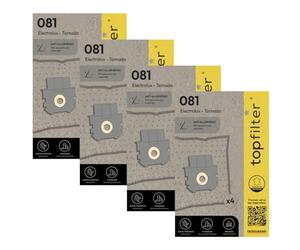 TopFilter 9994950 Lot de 4 packs de 4 sacs aspirateur 64081 Electrolux et Tornado, soit 16 sacs aspirateur, poche aspirateur, sac aspirateur, Non tissé polypropylène, Caoutchouc, Carton, 30 x 26 cm