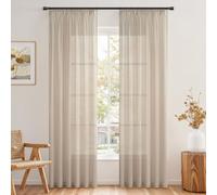 Topfinel Ensemble de Rideaux Beiges 2 pièces pour Salon, avec Bande froncée pour système de Tringle, Voilage Semi-Transparent, Taille légère, 140L x 235H cm(LxH