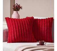Topfinel Housse Coussin 40 40 Decoration Noel Canapé Rouge Lot de 2, Coussin de Chaise de Jardin Fausse Fourrure Doux pour Bebe, Utiliser sur Lombaire ou Tête quand Dodo dans Salon ou Bureau