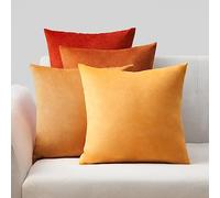 Topfinel Housse Coussin Canape 50x50 Jaune Rouge Dégradé en Velours Brillant Housses de Coussin d'extérieur en Velours Brillant Ensemble de 4 Coussin Decoratif Bebe Fauteuil Jardin Lit Adulte