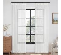 Topfinel Rideaux Blancs Transparents avec Cordon de Frivolité - Rideaux de Décoration pour Chambre d'enfant et Chambre à Coucher - 140x225cm - Lot de 2 Rideaux à Pattes
