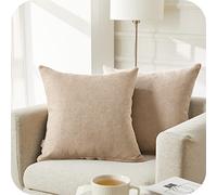 Topfinel Taie Oreiller 65x65 Lot de 2 Housses Coussins Carrés Decoratifs Caramel pour Gros Coussin Canapé Lit Décoration Chambre Salon Maison Scandinave Uni en Chenille Doux avec Fermeture Elair
