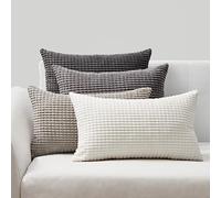 Topfinel Taie Oreiller Enfant 30x50 cm Housse de Coussin Blanc Motifs à Grains de Maïs Coussin Gris en Velours Côtelé Super Doux Décor Coussin Lombaire Voiture Canapé Chaise Lit, Lot de 4