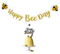 Topfunyy Bannière « Happy Bee Day » et paillettes dorées pour fête d'anniversaire sur le thème du bourdon