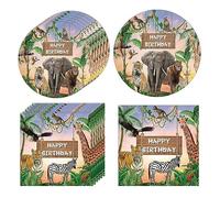 Topfunyy Décorations de fête d'anniversaire Jungle Safari, 20 assiettes et 20 serviettes, vaisselle jetable pour fête d'anniversaire, fête prénatale et fournitures de fête sur le thème du safari de la