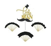 Topfunyy Lot de 25 décorations de gâteau en forme de petit homme à paillettes dorées avec petit chapeau, moustache, pics alimentaires pour fête prénatale, décoration de fête d'anniversaire
