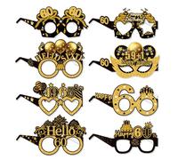 Topfunyy Lot de 8 lunettes en papier pour 60e anniversaire pour homme et femme - Noir et doré - Accessoires photo pour fête d'anniversaire de quarante ans