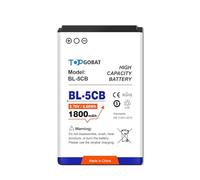TOPGOBAT BL-5CB Batterie haute capacité 1800 mAh compatible avec Nokia, 100, 101, 103, 111, 113, 1280, 1616, 1800, C1-01, C1-02, C2-01, C2-02, C2-03, C2-06, X2-01, X2-05