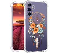 Topgraph Compatible avec Samsung Galaxy S24 et S25 Coque design mignonne transparente pour femme, coque de téléphone en silicone transparent cool - Attrape-rêves fleurs orange