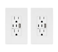 TOPGREENER Lot de 2 prises USB de type C 4,2 A à 3 ports, prise de courant de 15 A, prise de courant de charge avec deux ports de type C et A, plaque murale sans vis incluse, certifié UL, TU21542AC2