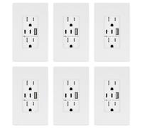 TOPGREENER Lot de 6 prises USB de type C 4,2 A à 3 ports, prise de courant de 15 A, prise de courant de charge avec deux ports de type C et A, plaque murale sans vis incluse, certifié UL, TU21542AC2