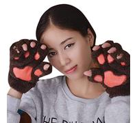 Topgrowth Accessorio Femmes Gants Kawaii Chat en Peluche Synthétique pour Cosplay - Mitaines Pattes sans Doigt - Tissu à Demi Doigt, taille unique