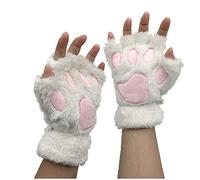 Topgrowth Accessorio Gants sans doigts en peluche de chat Kawaii pour femmes - Gants mi-doigts en tissu pour filles, Noir, Taille unique, Blanc., taille unique