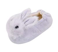 Topgrowth Chaussons d'hiver pour filles, slipper ultra légers et antidérapants pour intérieur et extérieur, peluche lapin, chaussures en coton fermées, gris, 32 EU