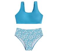 Topgrowth Filles Maillots de Bain Deux Pièces Maillot de Bain Fille Deux Pièces Bikini Impression Belle Bikini Ensemble Filles Pour 7-14 Ans Beachwear, Zc-Bleu, 10-11 Ans