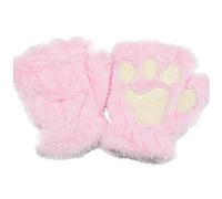 Topgrowth Gants Kawaii de Chat en Peluche - Fourrure Synthétique, Cosplay Pattes de Chat, Demi-Doigts pour Femmes et Filles - Rose, Taille Unique