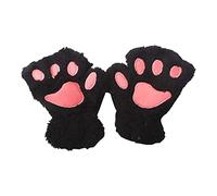 Topgrowth Gants Kawaii de Chat en Peluche - Fourrure Synthétique, Cosplay Pattes de Chat, Sans Doigts pour Femmes et Filles, Z-Noir, Taille Unique