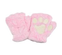Topgrowth Gants Kawaii de Chat en Peluche - Fourrure Synthétique Cosplay Pattes de Chat Sans Doigts pour Femmes et Filles - Demi-Doigts en Tissu, Z-Rose, Taille Unique