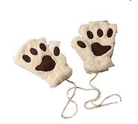 Topgrowth Gants Kawaii de Chat en Peluche - Fourrure Synthétique pour Femme - Cosplay Pattes de Chat Sans Doigts pour Filles - Demi-Doigts en Tissu, Beige, Taille Unique