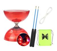 TopHomer Diabolo avec Roulement à Billes - Kit de Jonglerie Triple Roulement avec Clignotant et Corde de Rechange de 10 m - Barre Professionnelle - Sac de Rangement - Rouge
