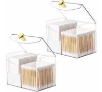 TopHomer Lot de 2 distributeurs de cotons-tiges et tampons en acrylique avec couvercle, organiseur de salle de bain à 2 compartiments pour coiffeuse, salle de bain, chambre à coucher, transparent